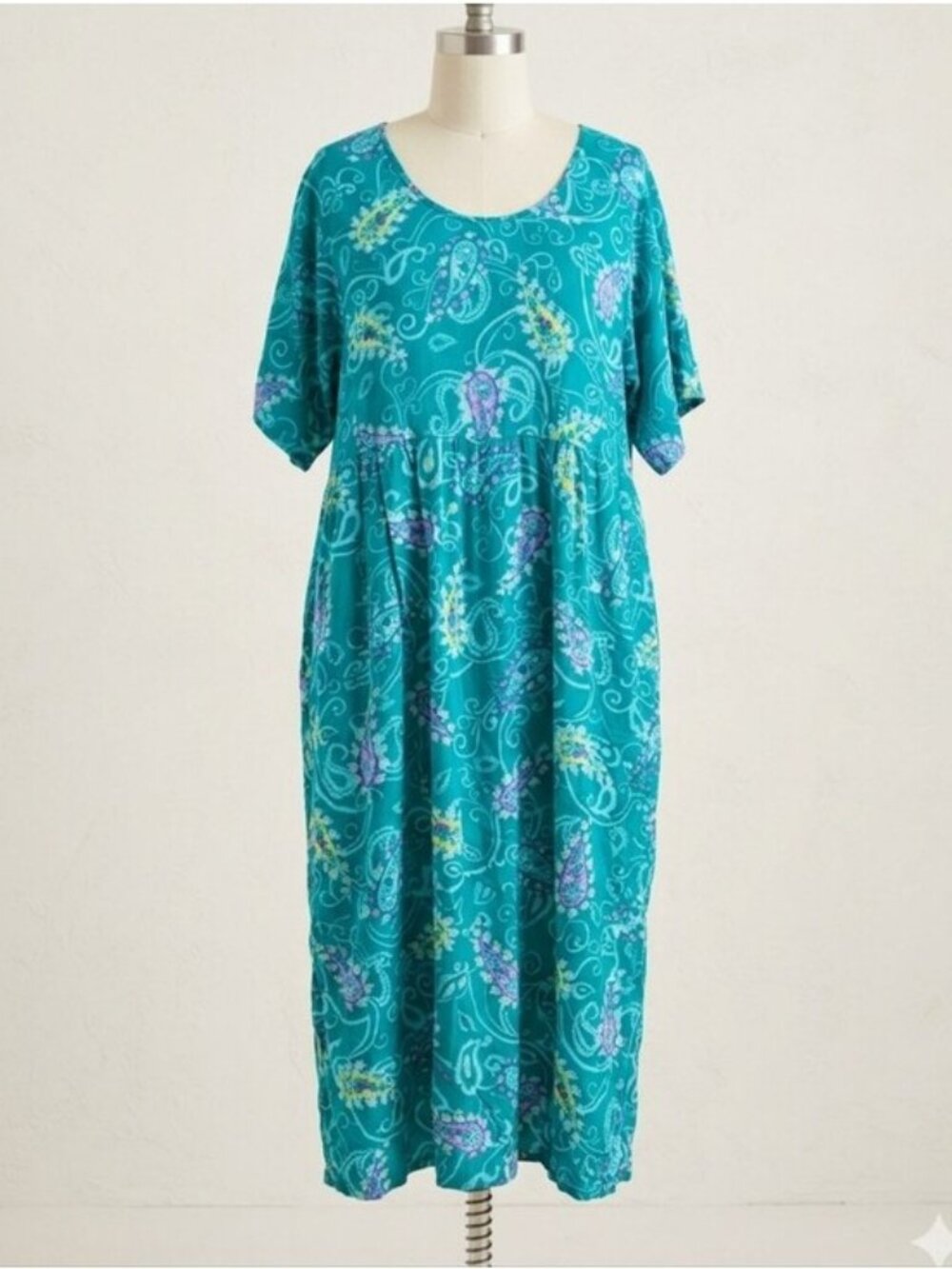 Vintage Diane von Furstenberg Color Authority Teal Paisley Dress 1X/2X